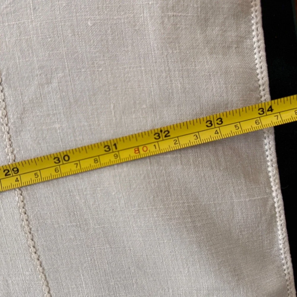 Vintage Hand Embroidered Linen Tablecloth Cream Off White Square 34x34 inch